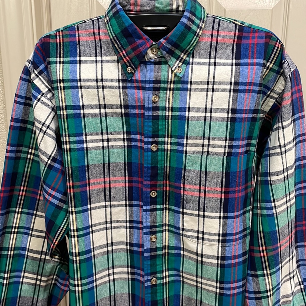 Lands’ End Flannel Button Down Size Large Tall